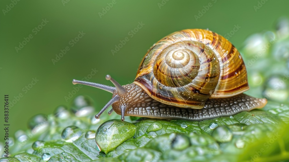 Close-up of a snail on a leaf in a garden Close-up of a snail on a leaf in a garden