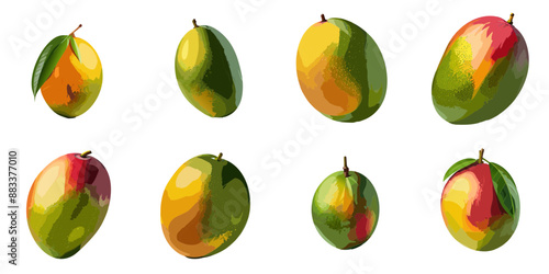 Multiple graphical illustrations of mangoes