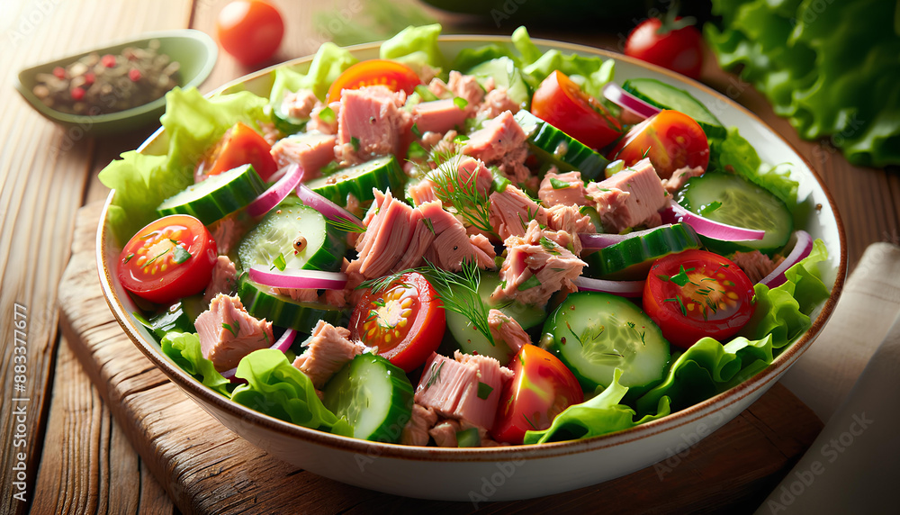 tuna salad with crisp green lettuce and bright red cherry tomatoes tuna salad with crisp green lettuce and bright red cherry tomatoes