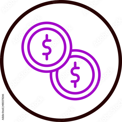 Coin Vector Line Purple Circle Black