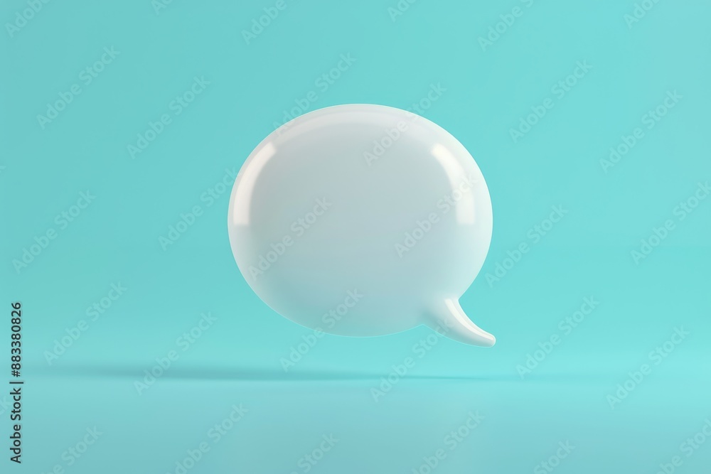 A clean, 3D white speech bubble icon on a pastel turquoise background, ideal for communication themes. A clean, 3D white speech bubble icon on a pastel turquoise background, ideal for communication themes.