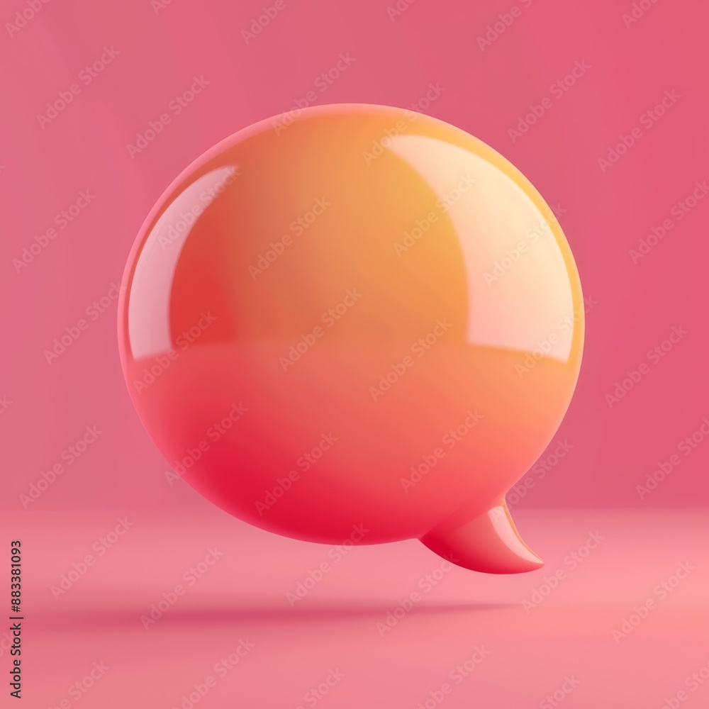 Bright 3D speech bubble in orange-pink gradient on a pink background, perfect for modern communication themes. Bright 3D speech bubble in orange-pink gradient on a pink background, perfect for modern communication themes.