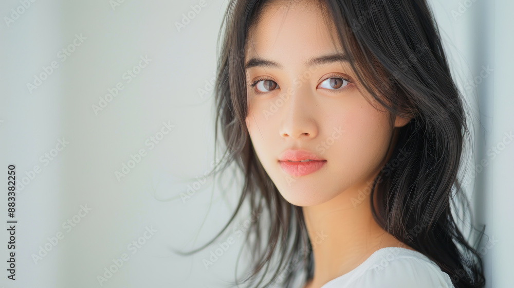 young asian woman portrait against white background young asian woman portrait against white background