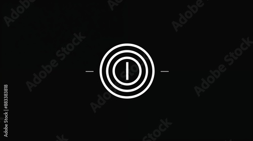 Minimalist white circular power button icon on a black background