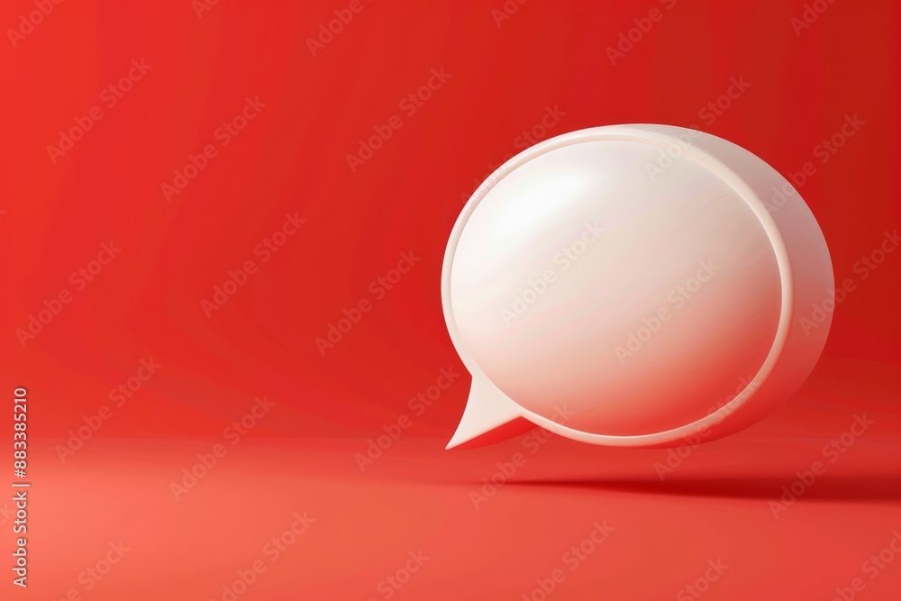 A simple 3D white speech bubble floats on a vibrant red background, perfect for themes related to communication
