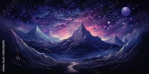 Pink purple light nature outdoor mountains landscape background mystic fantasy style scene