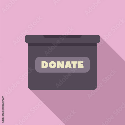 Donation box charity money container donating concept with flat design and long shadow
