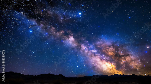 A breathtaking view of the Milky Way galaxy over a dark mountain silhouette. © Nurlan