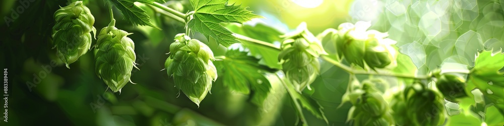 Super slow shot of flying fresh hops on a green background. Super slow shot of flying fresh hops on a green background.