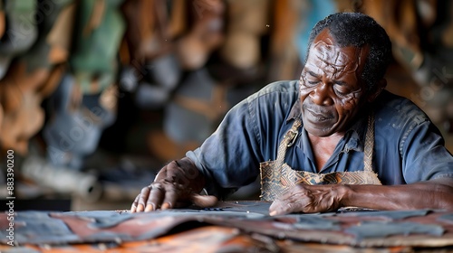 Portrait of an elderly African craftsman working in his workshop © Ali