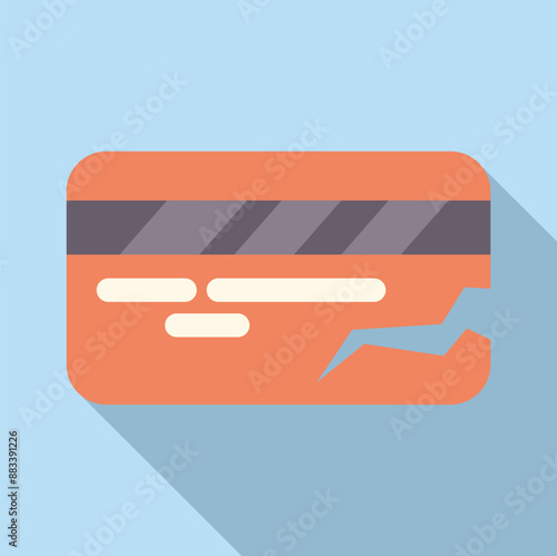 Cracked credit card is lying on a blue background representing economic difficulties