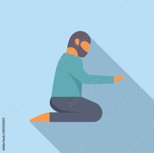 Homeless beggar is kneeling and begging for money on the street