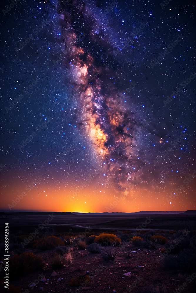 Fototapeta premium Spectacular Milky Way Galaxy Over Desert Landscape at Night