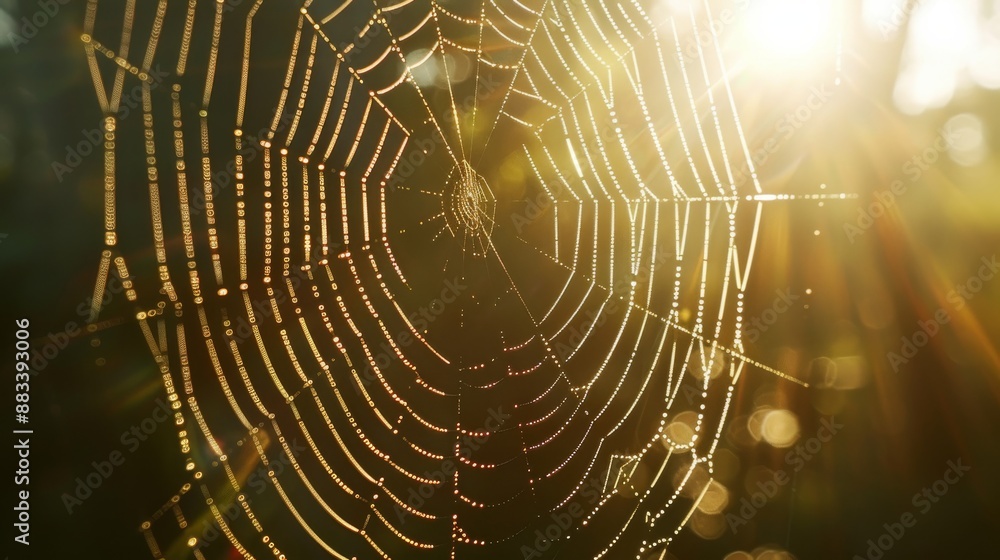 Cinematic close-up of a spider web with backlight Cinematic close-up of a spider web with backlight