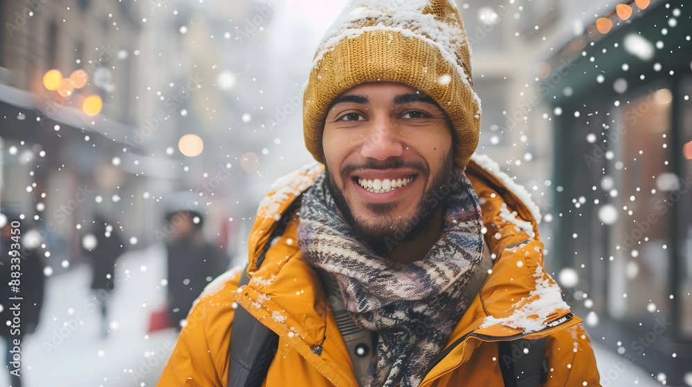 Handsome joyful man autumn portrait. Smiling men student wearing warm clothes in a city in winter. Handsome joyful man autumn portrait. Smiling men student wearing warm clothes in a city in winter.