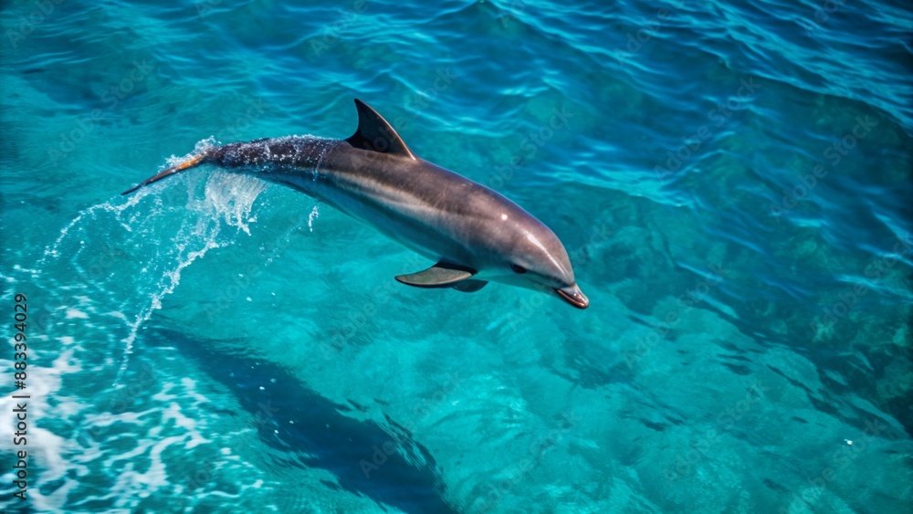 Obraz premium dolphin-flying-in-the-ocean--top-view 