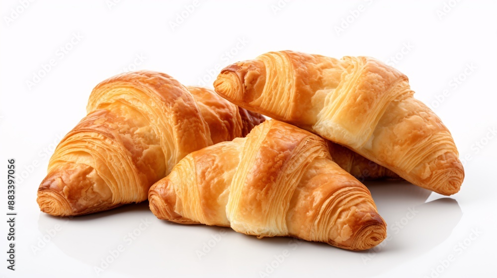 Fresh tasty croissants on white background with clipping path, French pastry.
Fresh tasty croissants on white background with clipping path, French pastry.