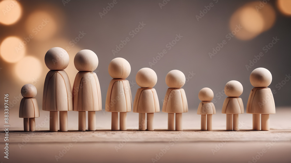  Wooden figure peg dolls. creative thinking and human resources, Recruitment employee concept  AI generated image, ai