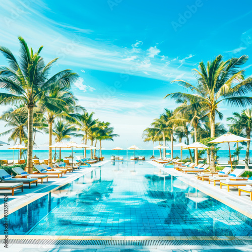 Tranquil Beachfront Pool Oasis on a Sunny Day © petro