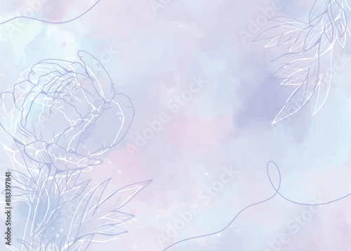 Blue floral watercolor background. Hand drawn flowers with splash watercolor background. Aesthetic design illustration for wallpaper, banner, print, poster, cover, greeting and invitation card.