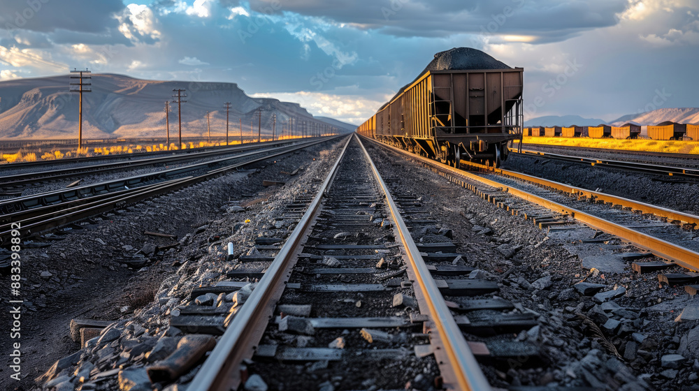 Obraz premium Train transporting coal. Generative AI.