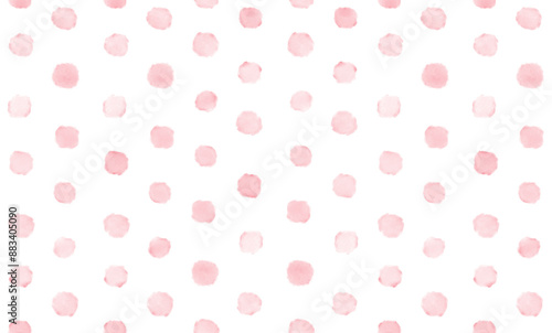 Hand Drawn Abstract Irregular Geometric Seamless Pattern. Pastel Pink Brush Polka Dots on a White Background. Simple Watercolor Endless Print. Repeatable Dotted Background. 
