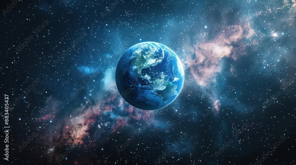 Beautiful view of Earth from outer space, surrounded by stars and cosmic clouds in a stunning celestial scene. Beautiful view of Earth from outer space, surrounded by stars and cosmic clouds in a stunning celestial scene.