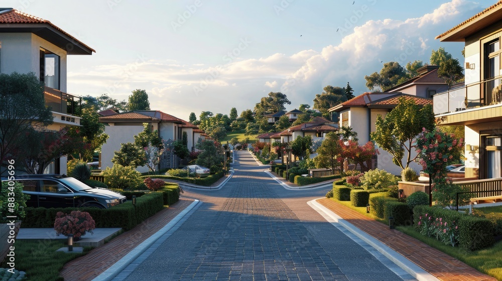 Obraz premium Hillside avenue with luxurious villas.