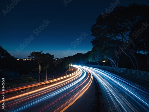 Artistic blue light trails create motion blur against dar © xKas