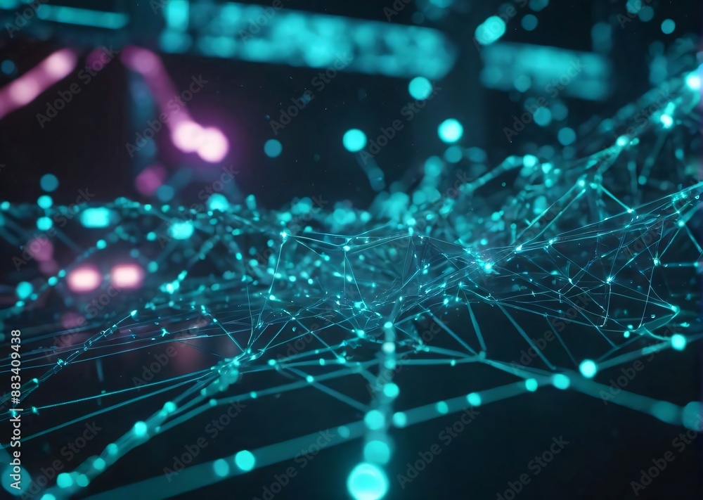 Obraz premium Connected network big data flow digital connectivity futuristic technology data visualization glowing nodes information technology tech innovation AI network structure