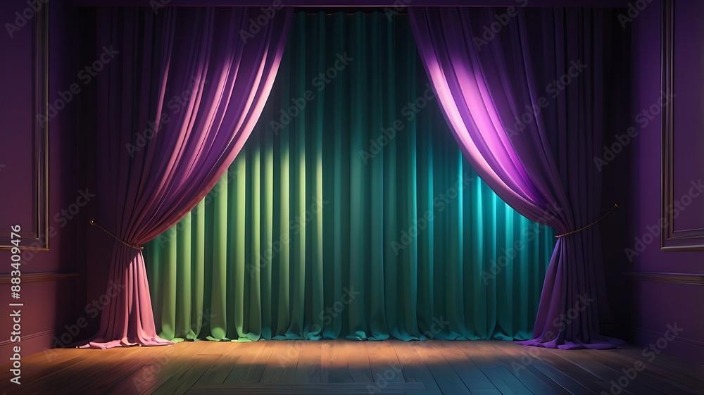 Fototapeta premium The curtains in the living room, the curtains on the window, a charming curtain frame for a nice photo, 3D background