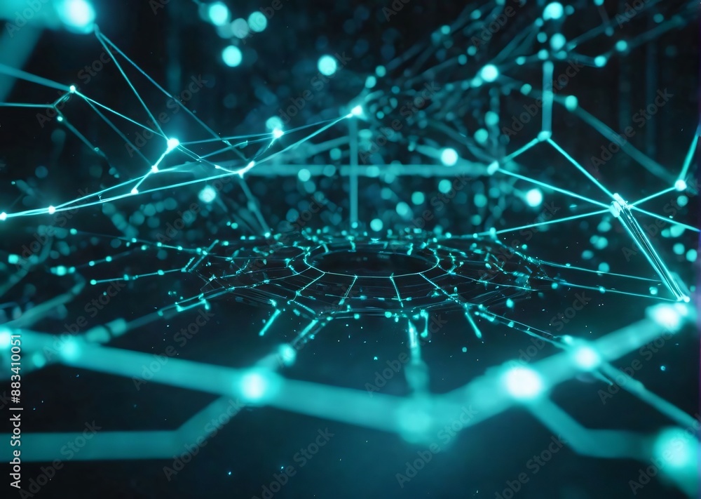 Obraz premium Connected network big data flow digital connectivity futuristic technology data visualization glowing nodes information technology tech innovation AI network structure
