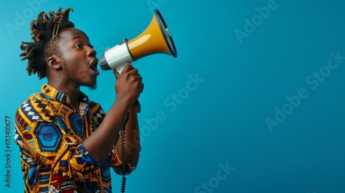 African man with bullhorn. Black history month