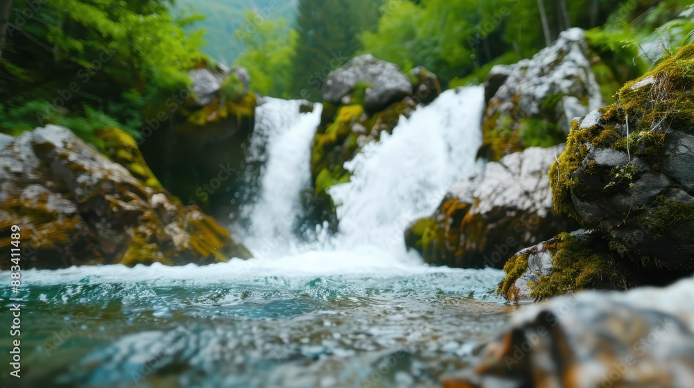 A peaceful stream flows over moss-covered rocks in a dense forest area, highlighting nature's tranquility and the serene beauty found deep within the woods. A peaceful stream flows over moss-covered rocks in a dense forest area, highlighting nature's tranquility and the serene beauty found deep within the woods.