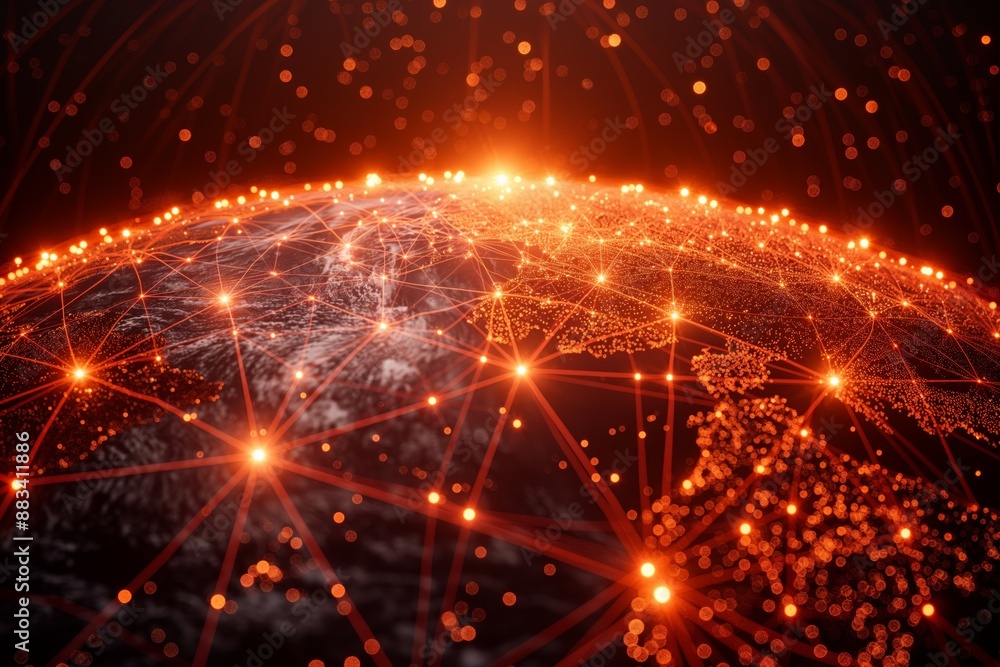 Fototapeta premium Glowing Network Connections on Earth at Night