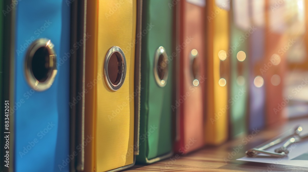Colorful Office Binders on a Shelf Colorful Office Binders on a Shelf