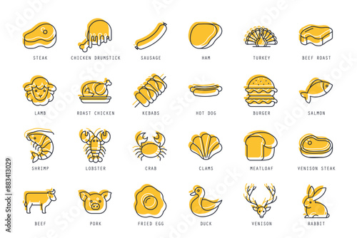 Set of meat icons vector illustration. icons bundle isolated on white background.