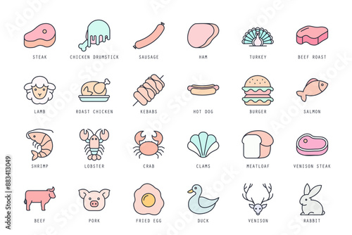 Set of meat icons vector illustration. icons bundle isolated on white background.