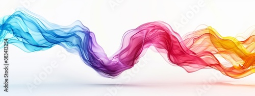  A white background bears a multicolored wave of smoking reflection, lightly mirrored at its base