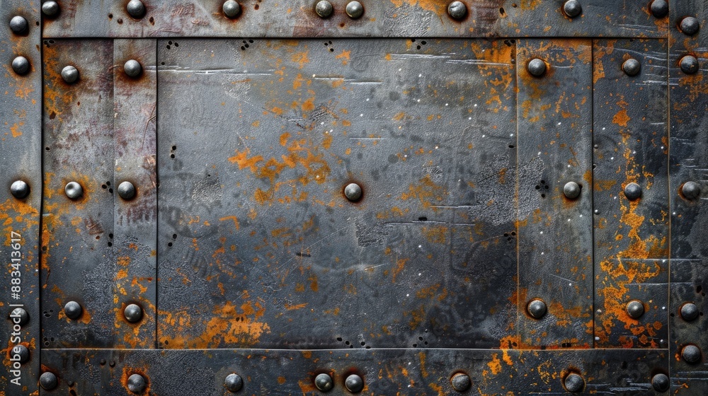 Metal plate with grunge style and rivets on a white backdrop Metal plate with grunge style and rivets on a white backdrop