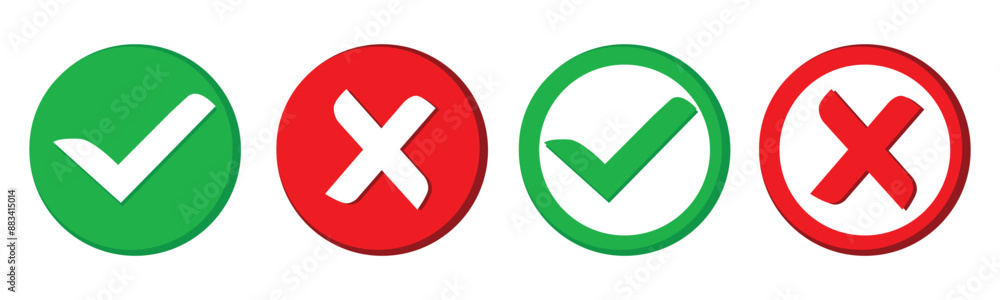 Green and red check mark icon on white background Green and red check mark icon on white background