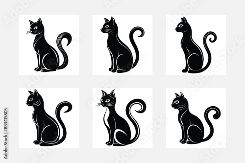 Vector illustration set of contours, cats vector 