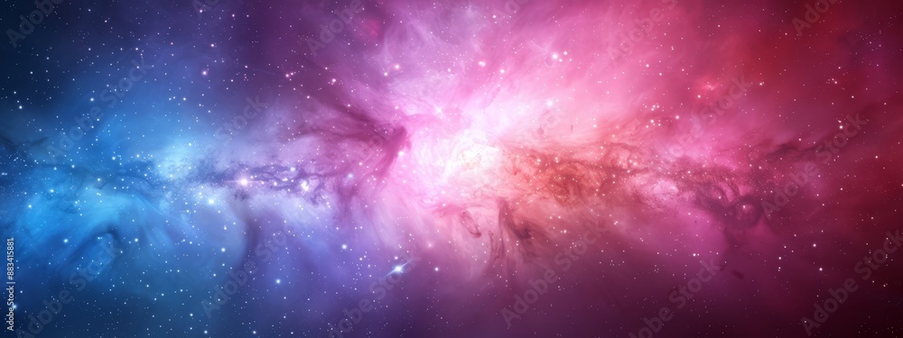 over 40 tokens..A radiant scene teeming with stars, including a prominent blue-pink binary star at its core over 40 tokens..A radiant scene teeming with stars, including a prominent blue-pink binary star at its core