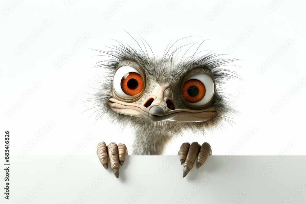 An ostrich with big eyes and a white background. AI. An ostrich with big eyes and a white background. AI.