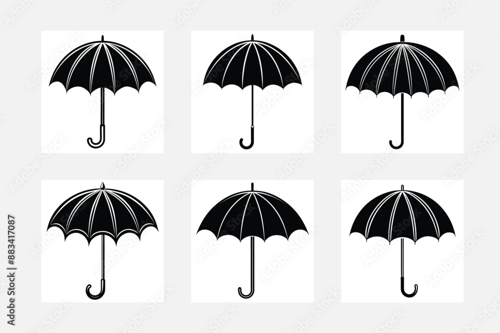 Umbrella Objects Icons Set, Monochrome, Rainy Season Umbrella Objects Icons Set, Monochrome, Rainy Season