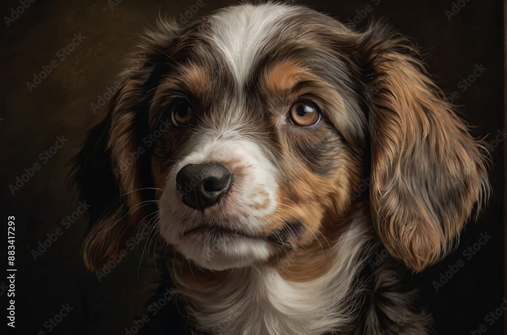 Fototapeta premium Low-Key style portrait of a dog on dark background. AI generated