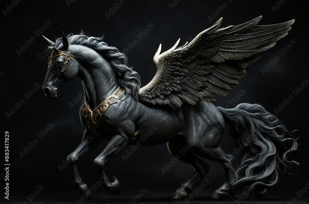 Fototapeta premium Pegasus from greek mythology on a dark background. AI