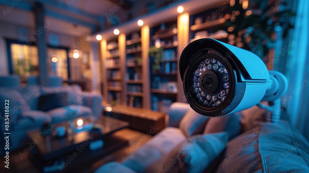 Security camera in cozy living room - generative ai Security camera in cozy living room - generative ai