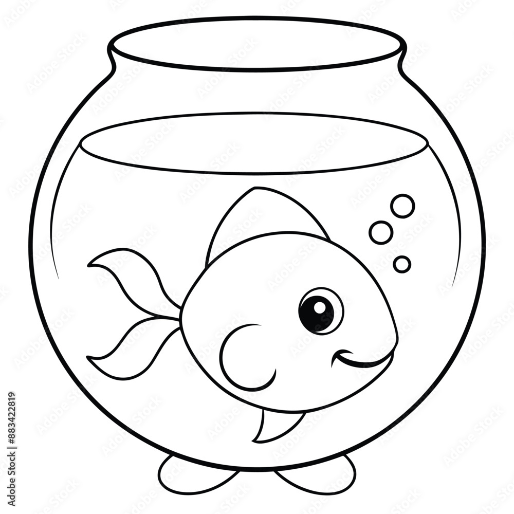 cute cartoon goldfish in a fish bowl on white transparent background, coloring page for kids cute cartoon goldfish in a fish bowl on white transparent background, coloring page for kids