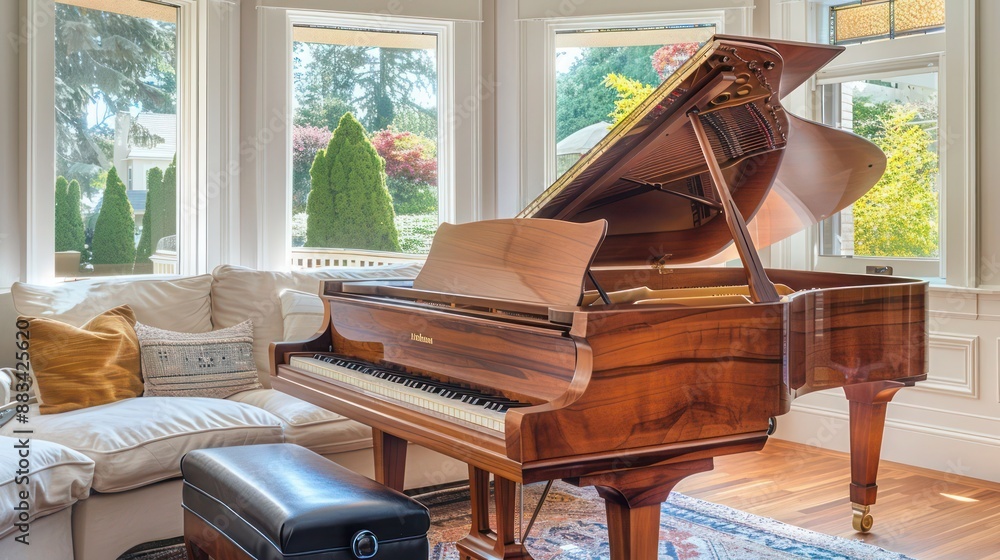 The grand piano in the living room of a Suburban Victorian home ...